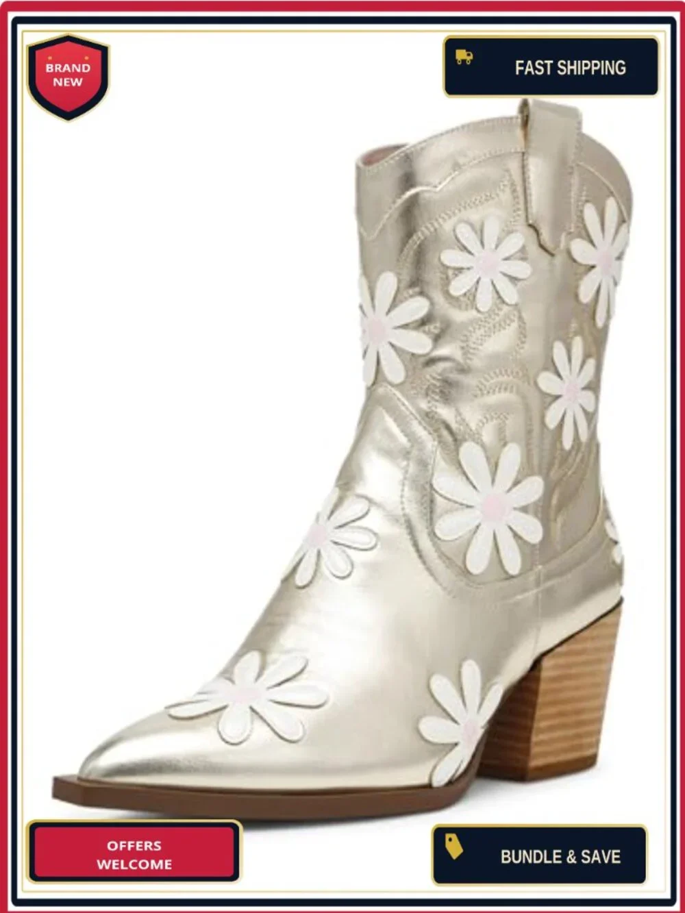 Betsey Johnson Women's Pointed Toe Western Bootie with Wood-Like Heel